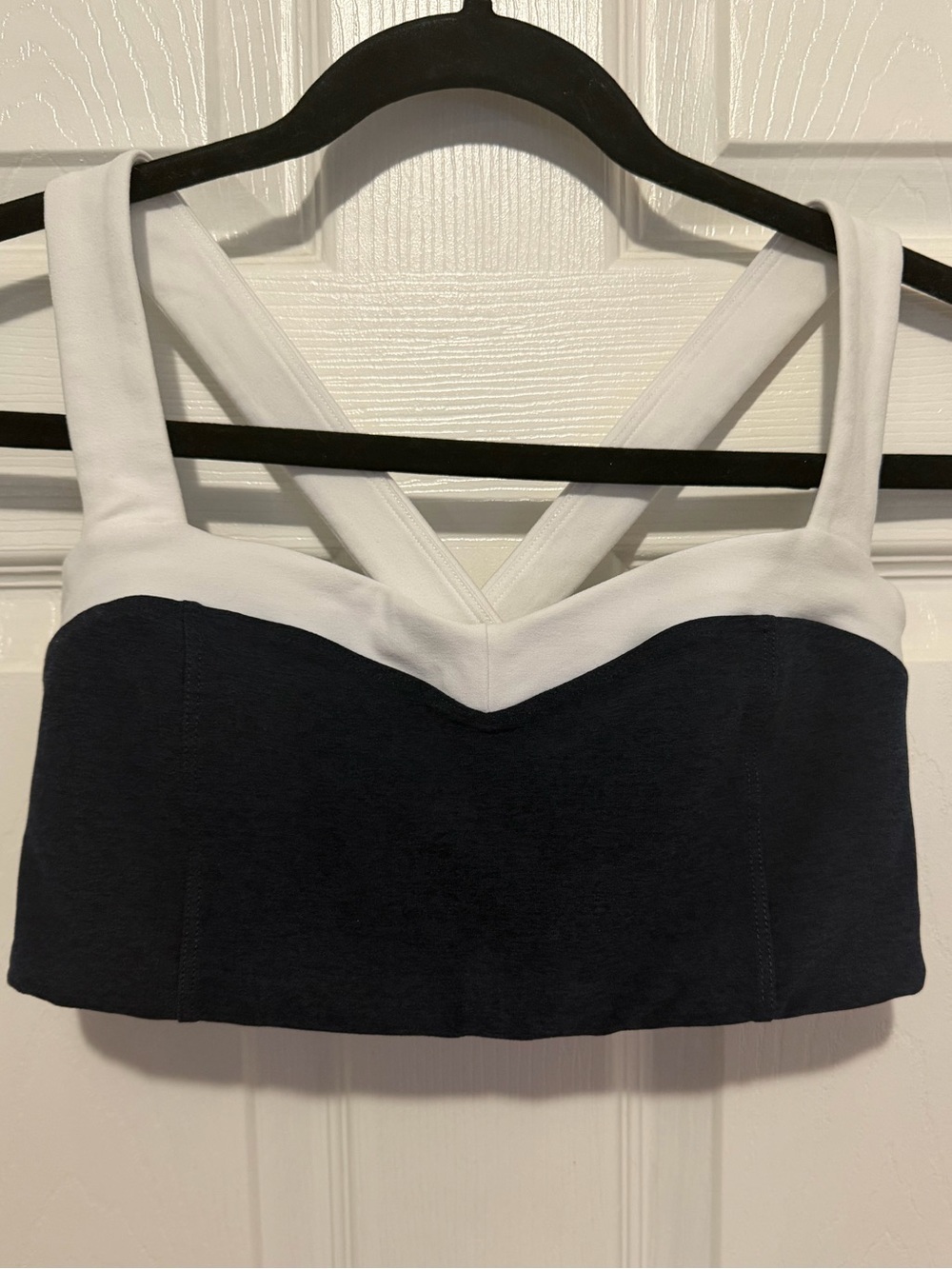 Beyond Yoga Two-Tone Navy and White Sweetheart Sports Bralette